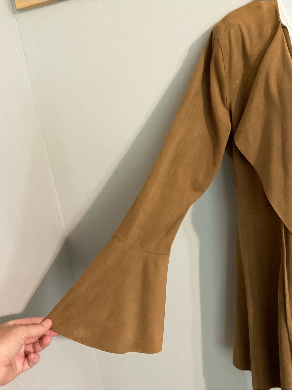Chelsea & Violet Suede-Look Open Front Jacket in Camel Brown Large - Picture 4 of 8